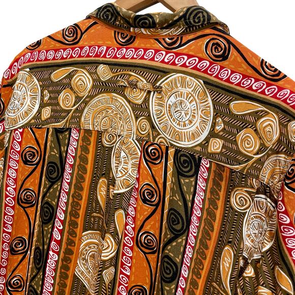 Vintage 90s Men's Collared Casual Tribal Graphic Button Up Short Sleeve Shirt; L - Picture 8 of 12
